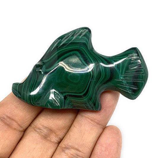 66.9g, 2.6"x1.6"x0.7" Natural Solid Malachite Fish Figurine @Congo, B7212