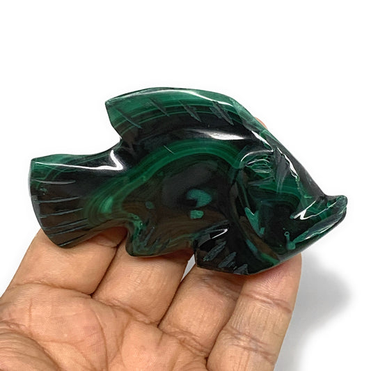 138.8g, 3.3"x2"x0.7" Natural Solid Malachite Fish Figurine @Congo, B7215