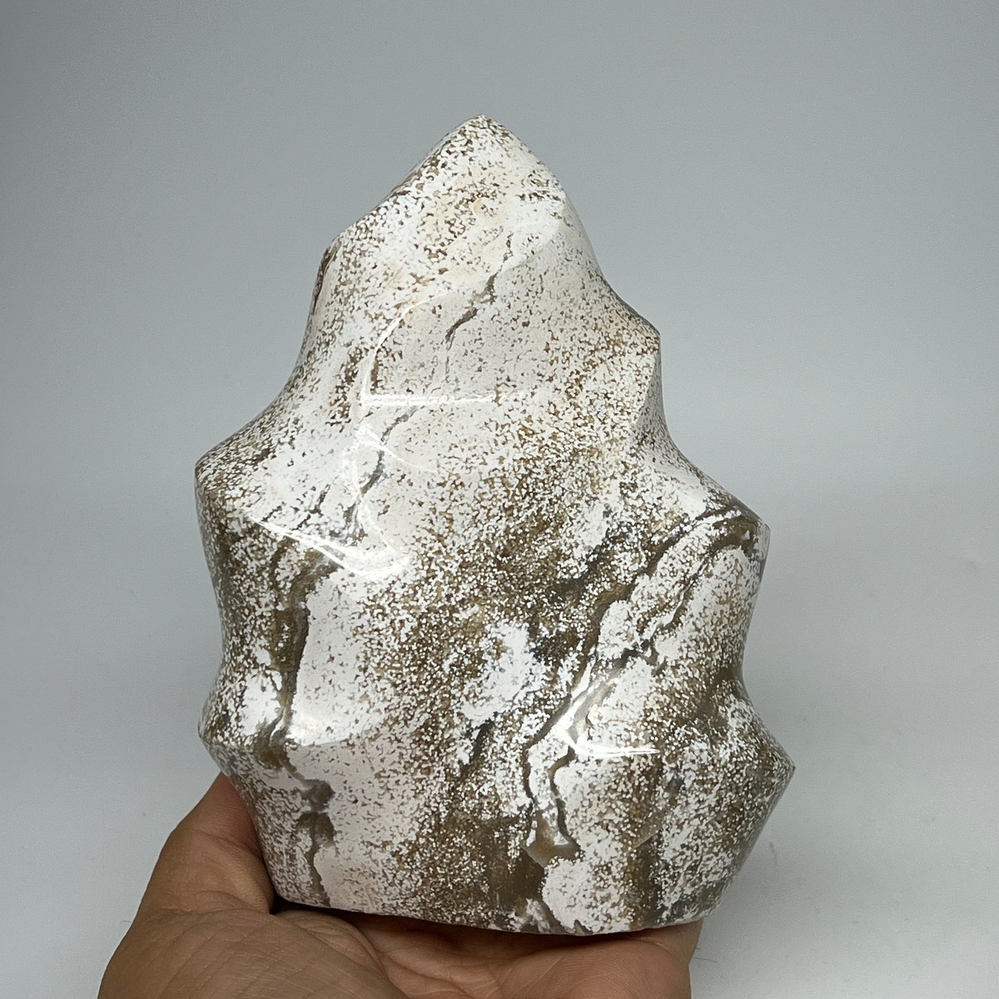 880g, 5.2"x4"x2.2", Natural Ocean Jasper Flame Gemstones Reiki Tool, B19599