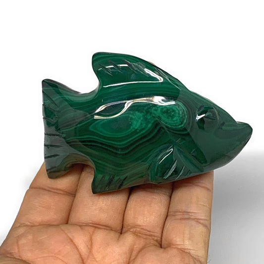 136.1g, 3"x1.9"x0.8" Natural Solid Malachite Fish Figurine @Congo, B7216