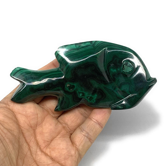183.9g, 4.4"x2.1"x0.7" Natural Solid Malachite Fish Figurine @Congo, B7217