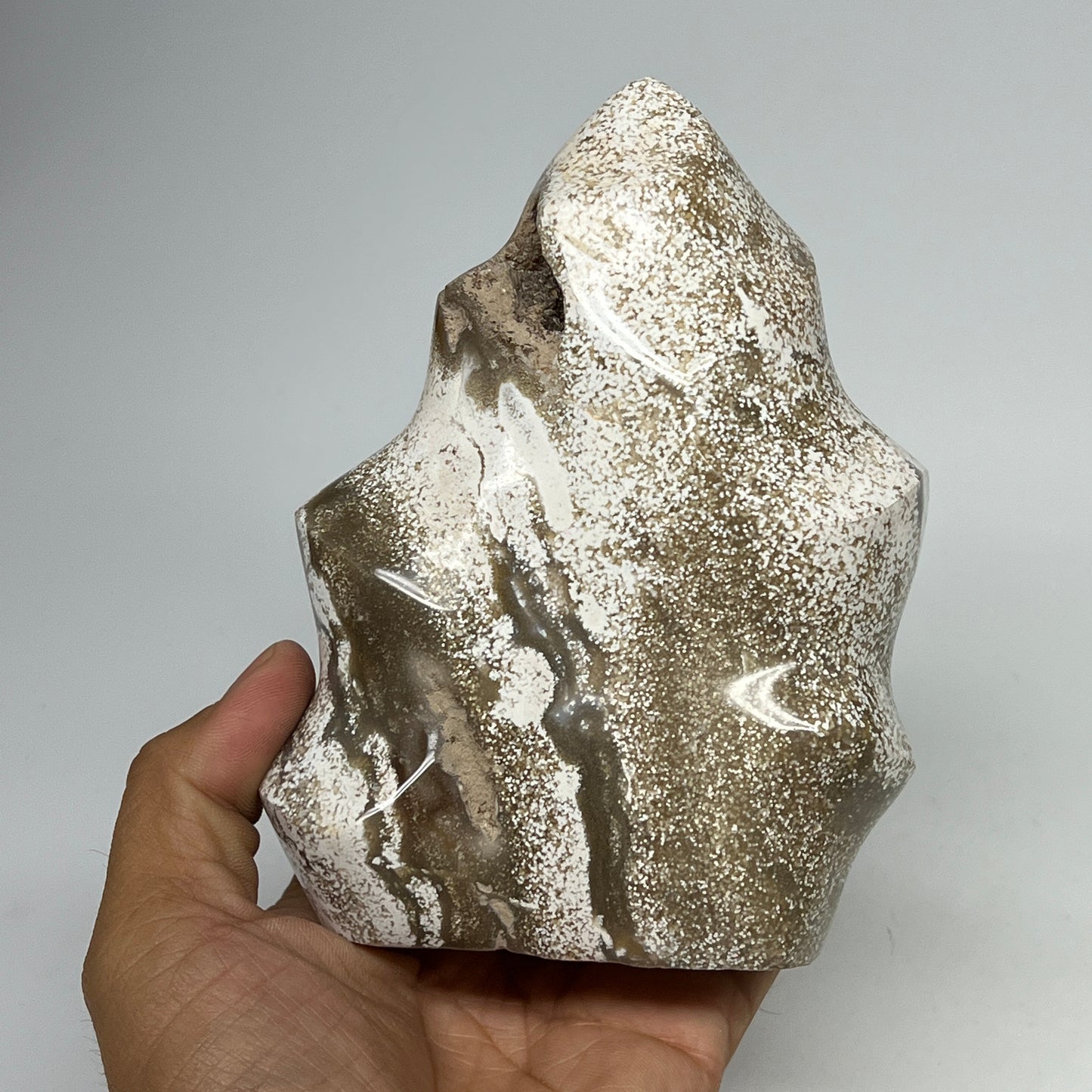 880g, 5.2"x4"x2.2", Natural Ocean Jasper Flame Gemstones Reiki Tool, B19599