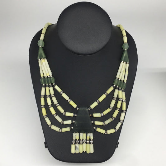 1pc, 2-36mm Green Serpentine Multi-Strand Bead Necklace,@Afghanistan,NPH360