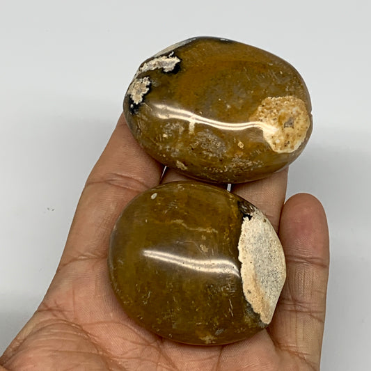 129.9g, 1.8"-2.1, 2pcs, Yellow Ocean Jasper Palm-Stone Decor @Madagascar, B18185