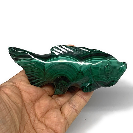 246g, 4.5"x2"x1.2" Natural Solid Malachite Fish Figurine @Congo, B7220