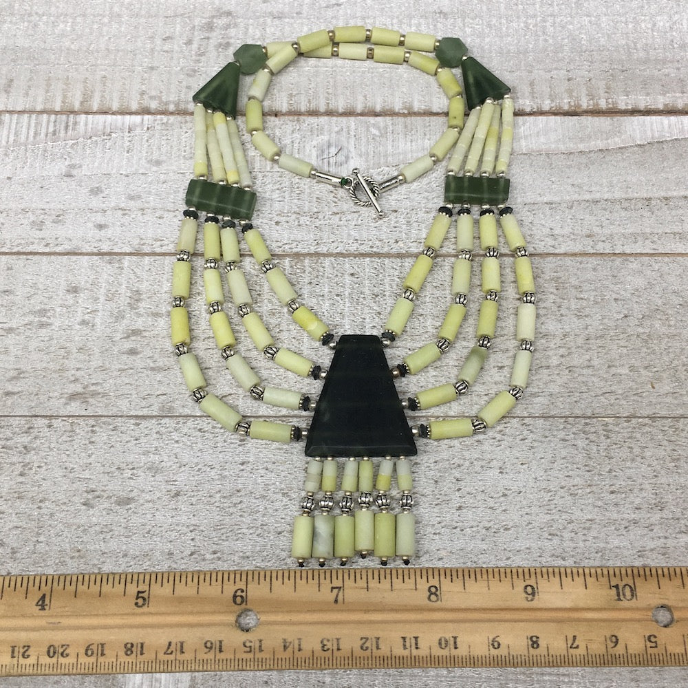 1pc, 2-36mm Green Serpentine Multi-Strand Bead Necklace,@Afghanistan,NPH360