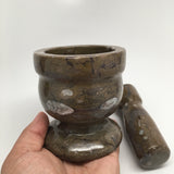 816 Grams Handmade Marble Fossil Mortar and Pestle from Morocco, PS09 - watangem.com