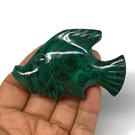 96.1g, 3"x1.9"x0.7" Natural Solid Malachite Fish Figurine @Congo, B7224