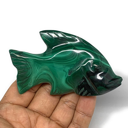 124.4g, 3.6"x2.1"x0.7" Natural Solid Malachite Fish Figurine @Congo, B7225