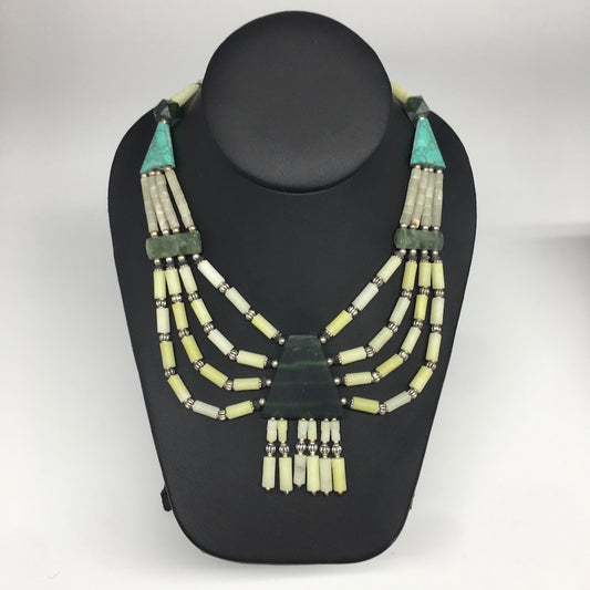 1pc, 2-36mm Green Serpentine Multi-Strand Bead Necklace,@Afghanistan,NPH361