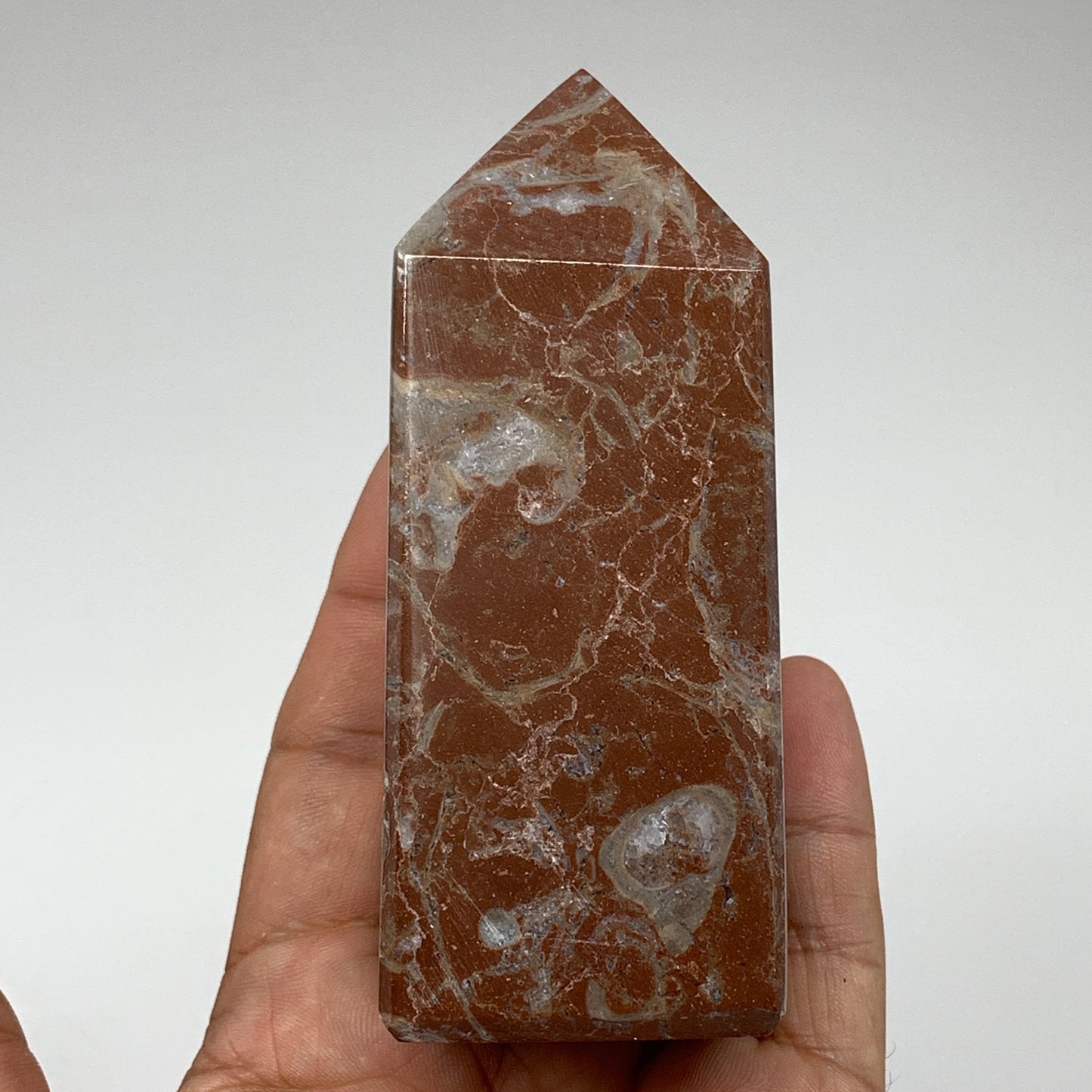 364.1g, 4" x 1.6" Natural Red Shell Fossils Tower Obelisk Wand @Morocco, F888