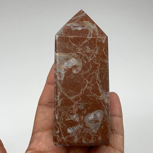 364.1g, 4" x 1.6" Natural Red Shell Fossils Tower Obelisk Wand @Morocco, F888