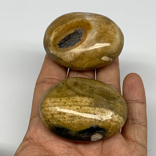 139.4g, 2"-2.1, 2pcs, Yellow Ocean Jasper Palm-Stone Decor @Madagascar, B18186