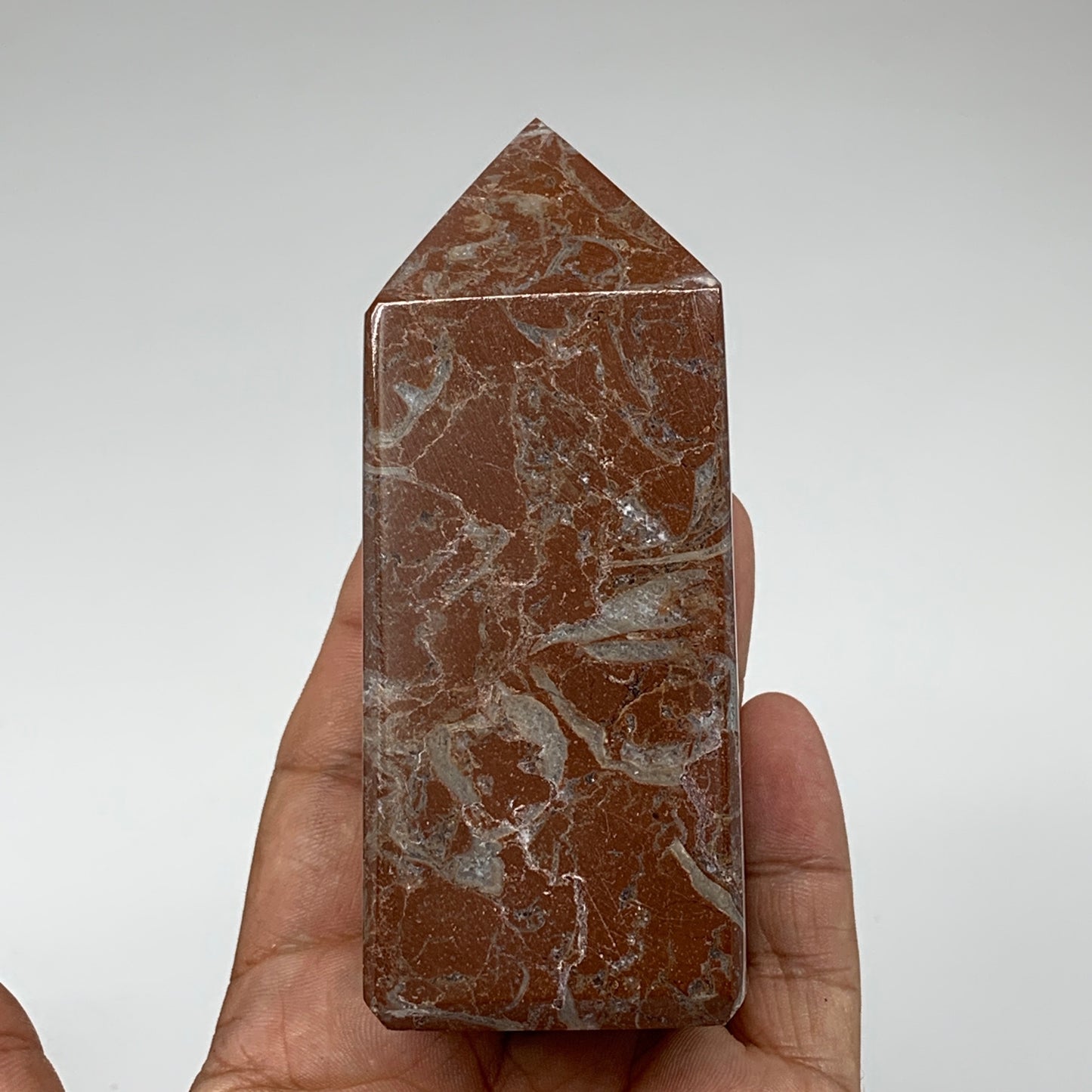 364.1g, 4" x 1.6" Natural Red Shell Fossils Tower Obelisk Wand @Morocco, F888