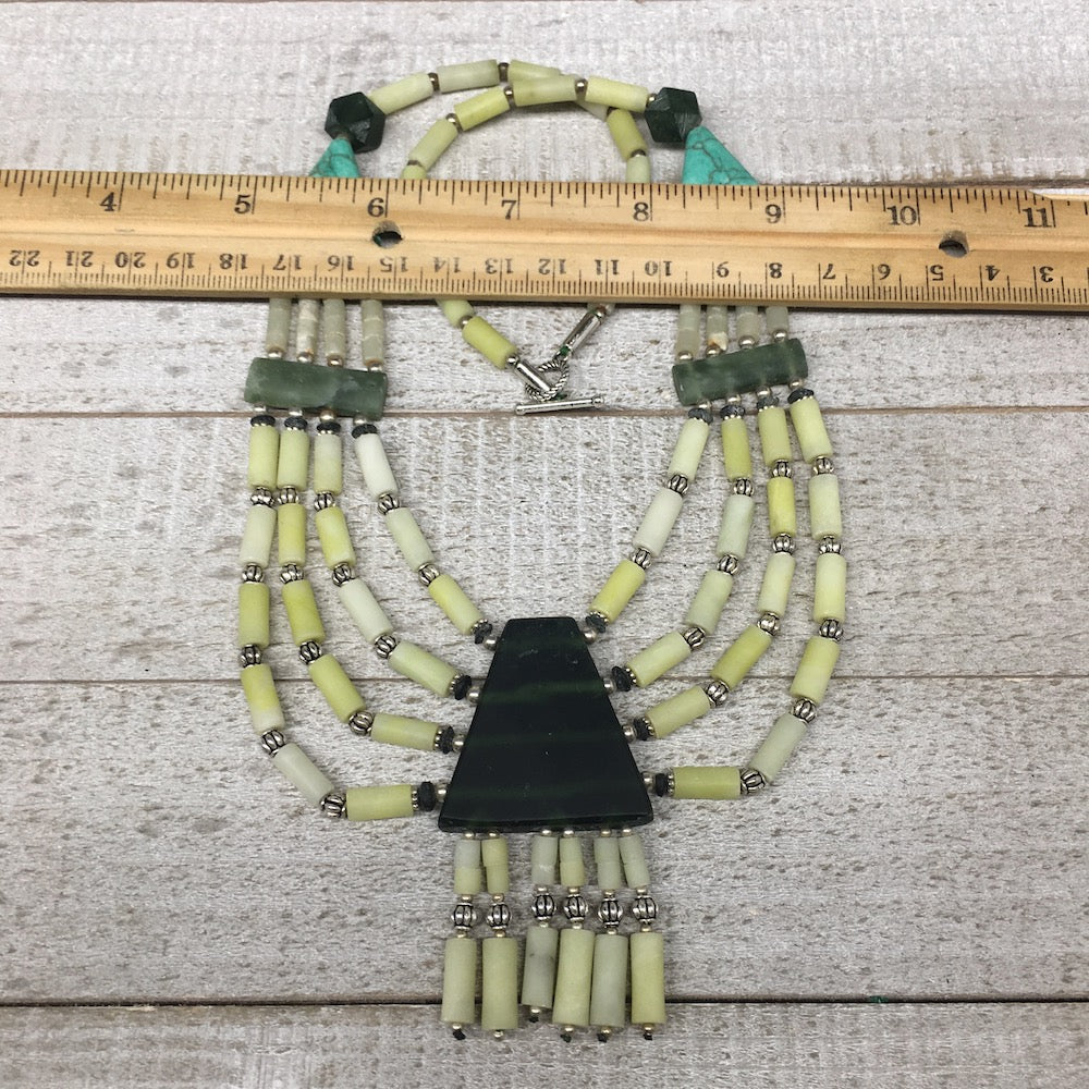 1pc, 2-36mm Green Serpentine Multi-Strand Bead Necklace,@Afghanistan,NPH361