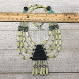 1pc, 2-36mm Green Serpentine Multi-Strand Bead Necklace,@Afghanistan,NPH361