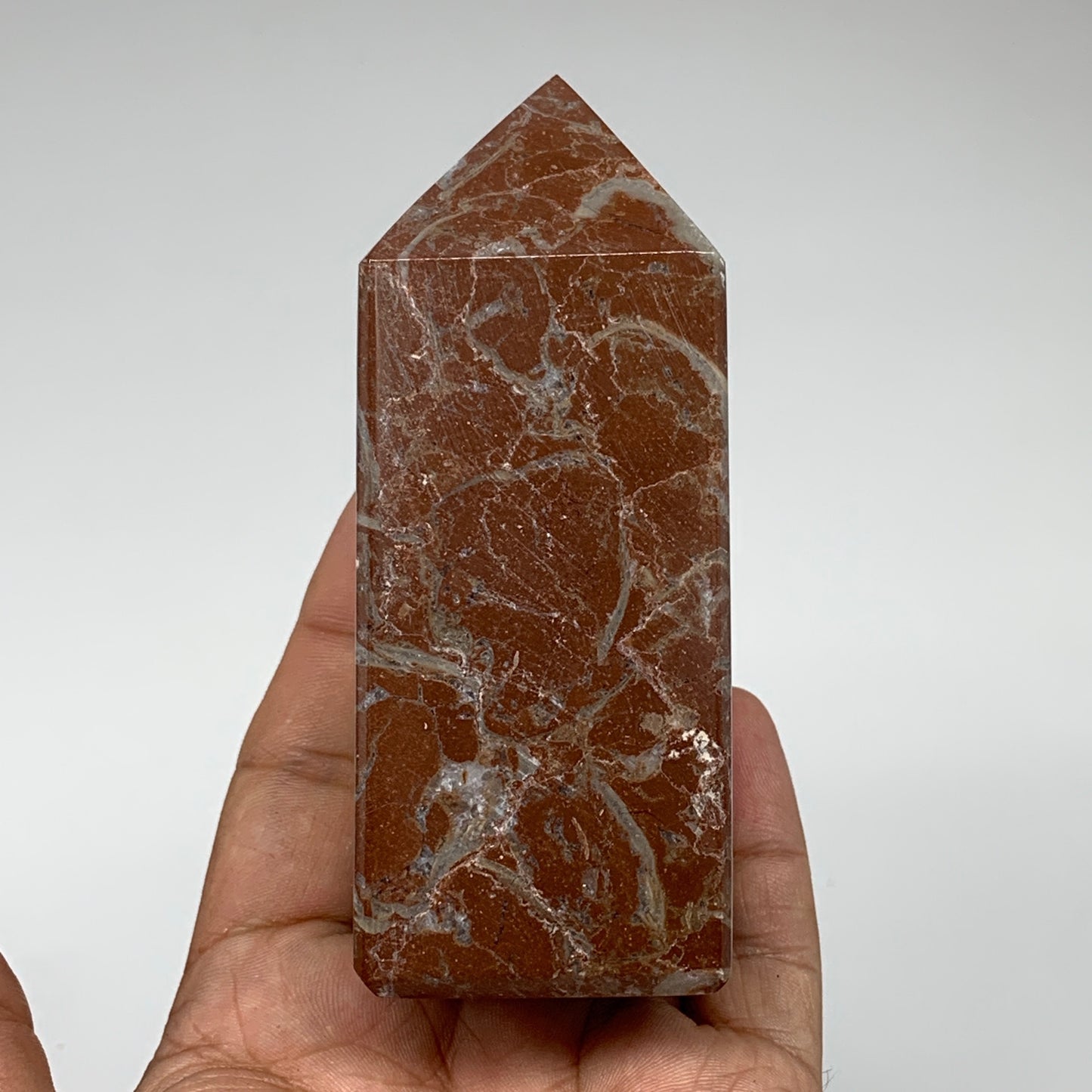 364.1g, 4" x 1.6" Natural Red Shell Fossils Tower Obelisk Wand @Morocco, F888