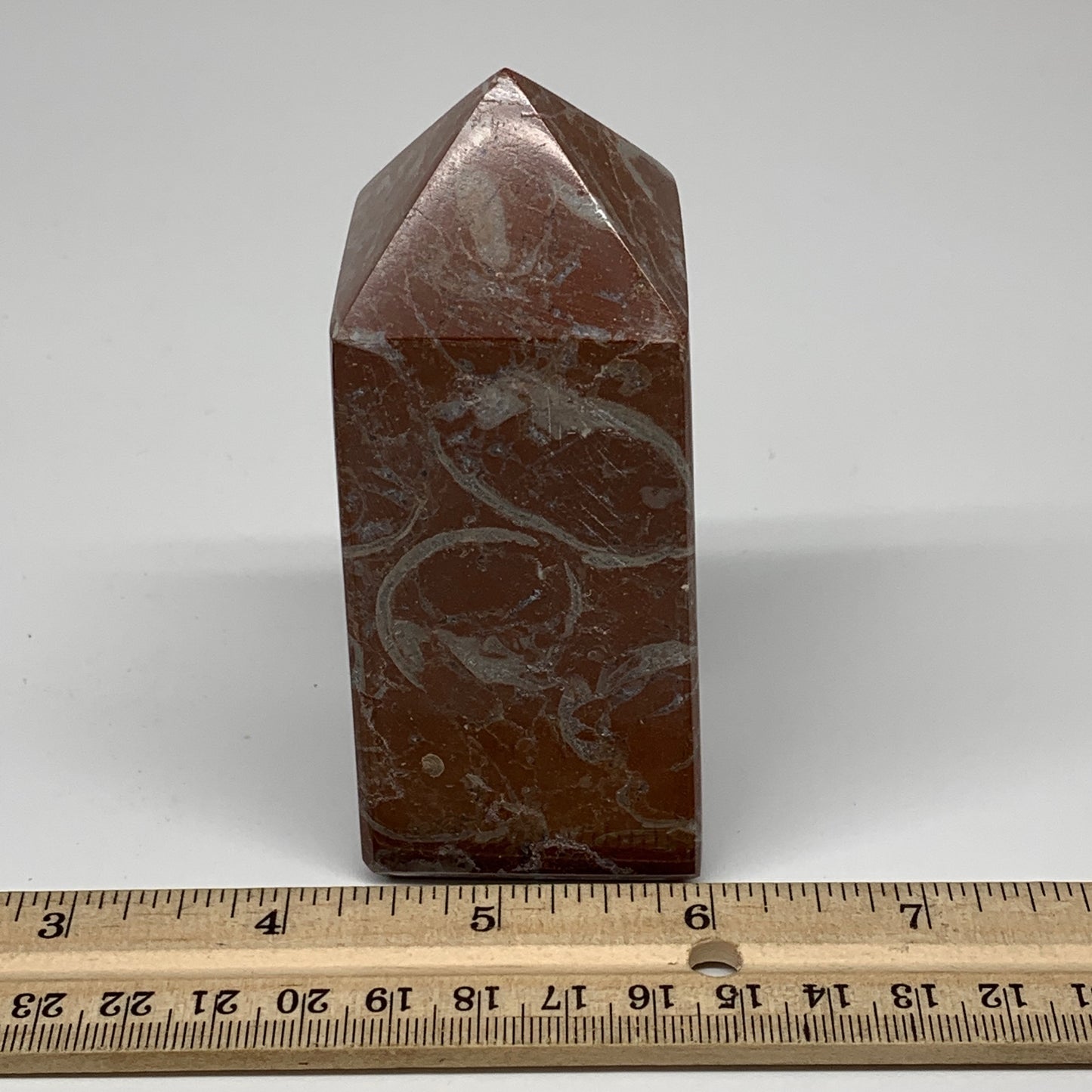 364.1g, 4" x 1.6" Natural Red Shell Fossils Tower Obelisk Wand @Morocco, F888