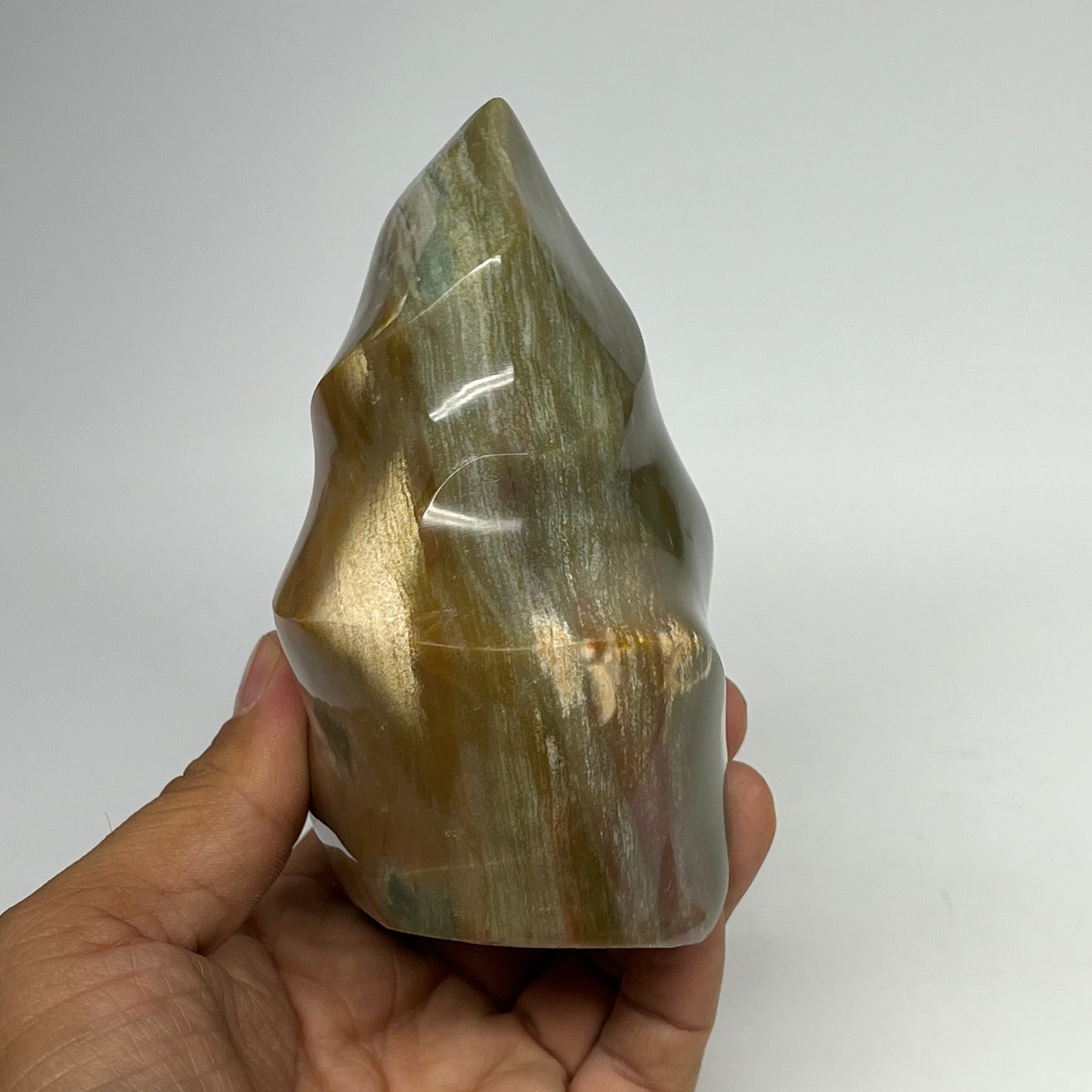 720g, 4.6"x3.6"x2.3", Natural Ocean Jasper Flame Gemstones Reiki Tool, B19601