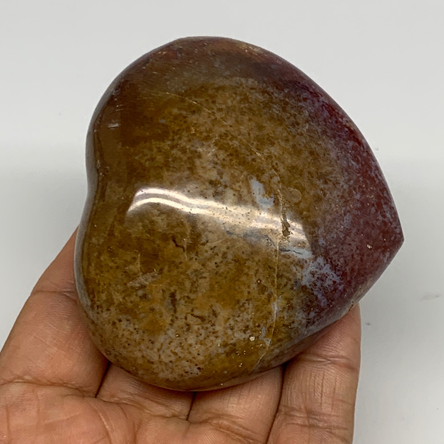 210.9g, 2.6"x2.9"x1.4" Ocean Jasper Heart Polished Healing Crystal, B27004