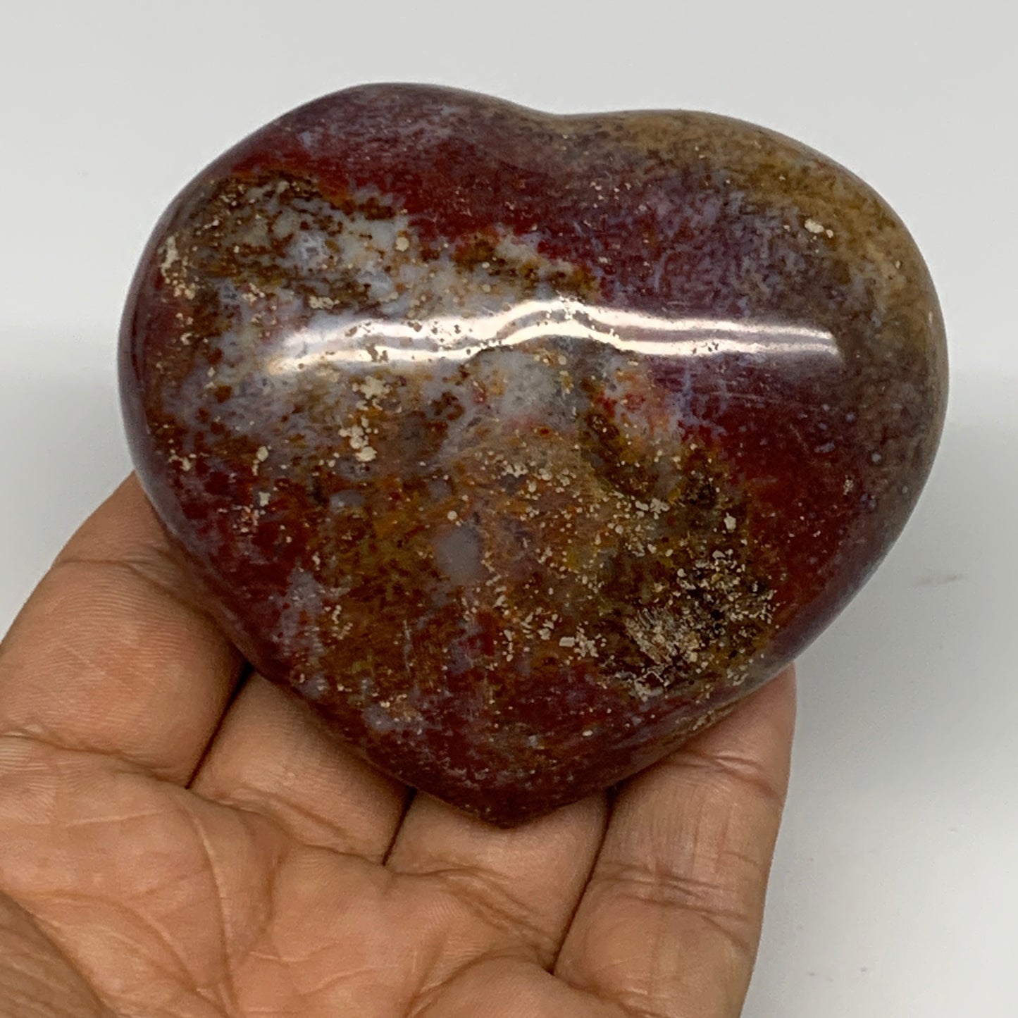 210.9g, 2.6"x2.9"x1.4" Ocean Jasper Heart Polished Healing Crystal, B27004