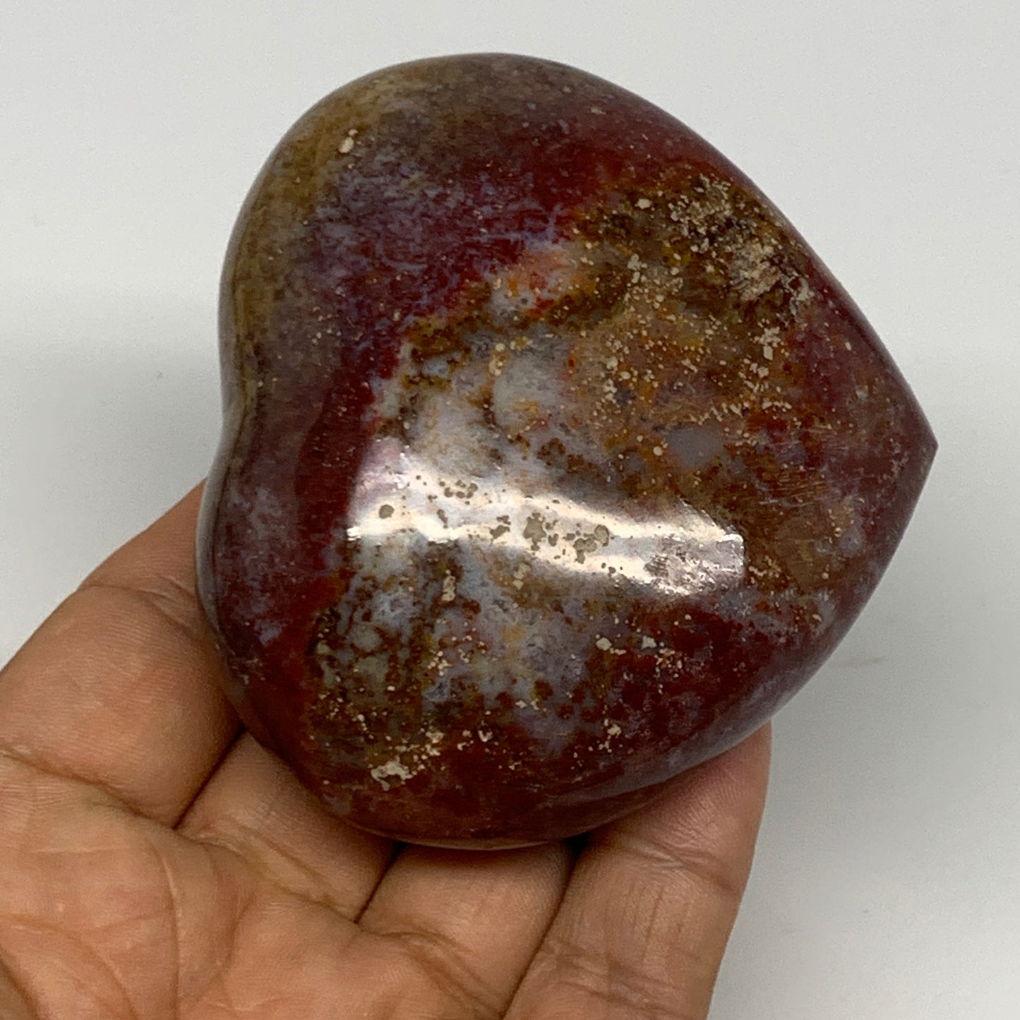210.9g, 2.6"x2.9"x1.4" Ocean Jasper Heart Polished Healing Crystal, B27004