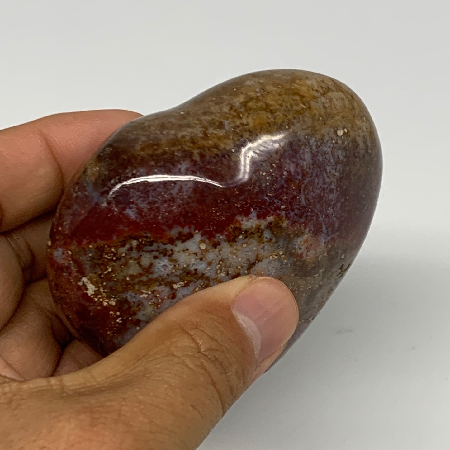 210.9g, 2.6"x2.9"x1.4" Ocean Jasper Heart Polished Healing Crystal, B27004