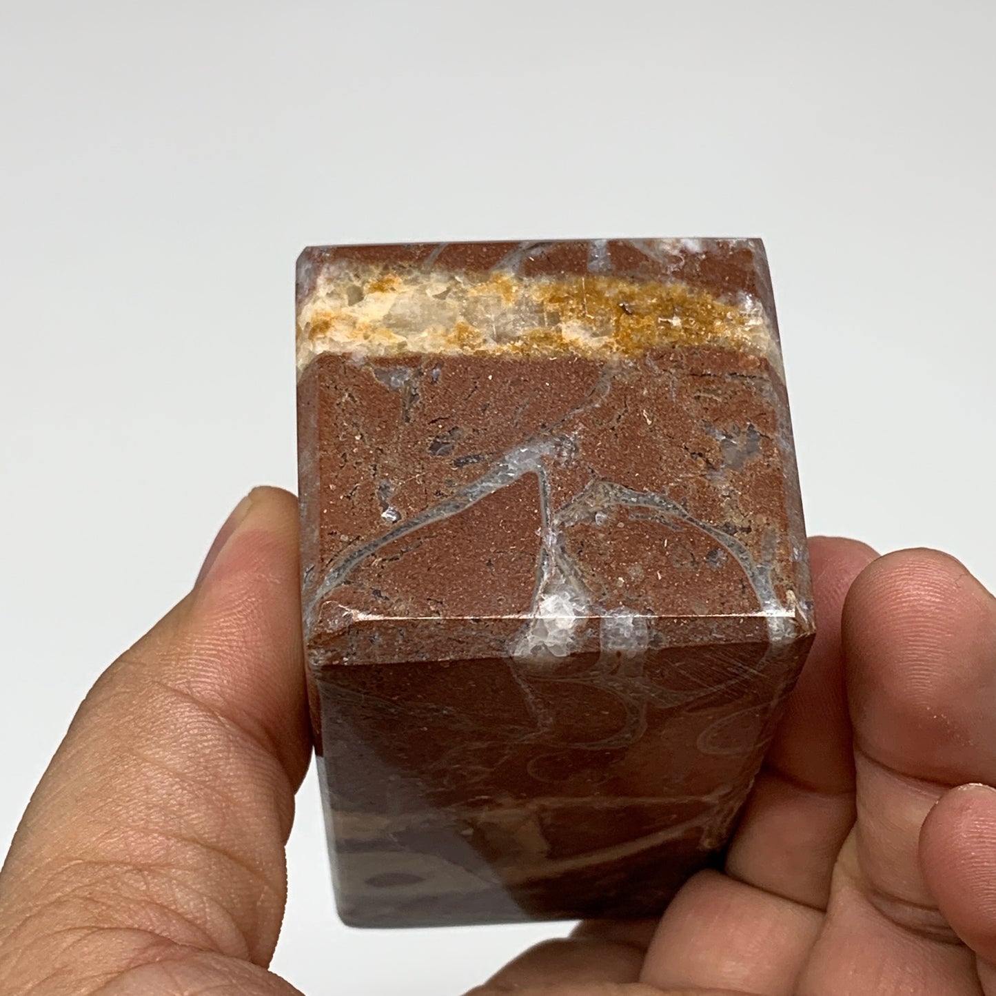 366.6g, 3.9" x 1.6" Natural Red Shell Fossils Tower Obelisk Wand @Morocco, F890