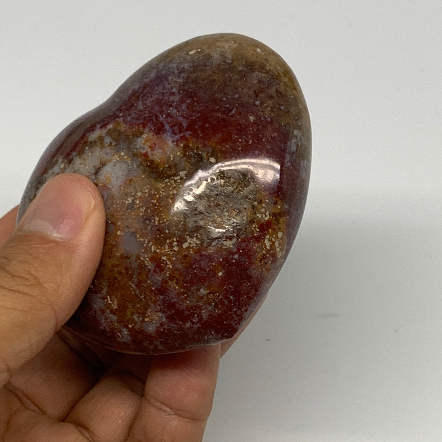 210.9g, 2.6"x2.9"x1.4" Ocean Jasper Heart Polished Healing Crystal, B27004