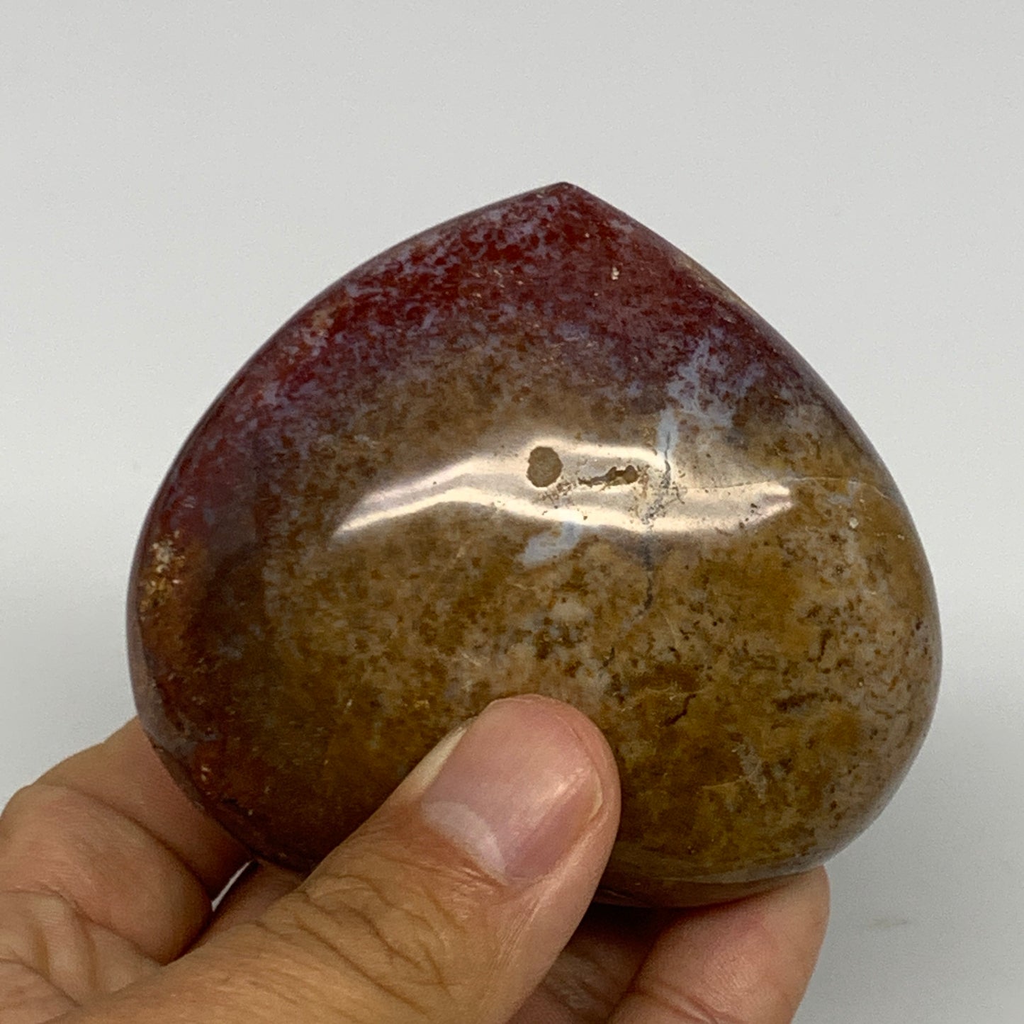 210.9g, 2.6"x2.9"x1.4" Ocean Jasper Heart Polished Healing Crystal, B27004