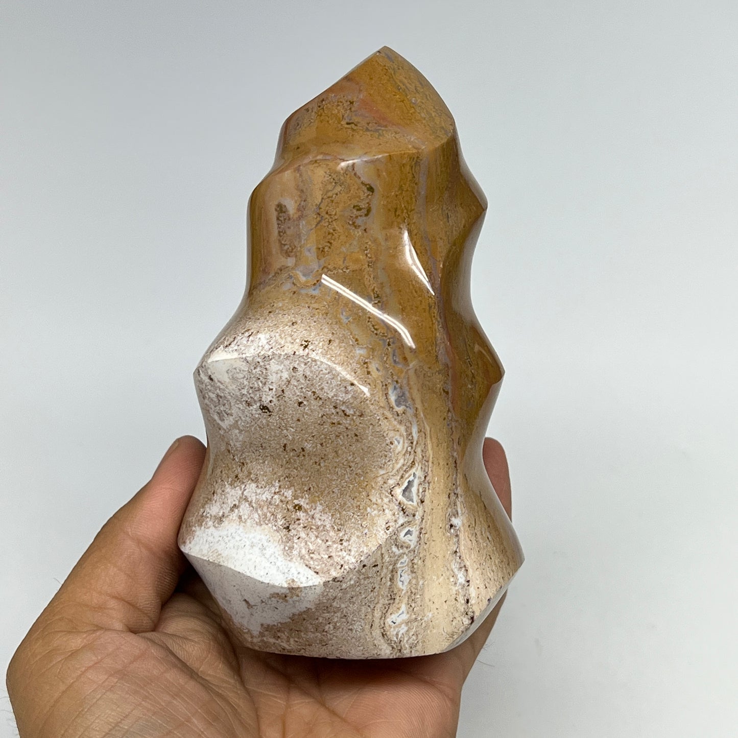 605g, 4.9"x2.9"x2.1", Natural Ocean Jasper Flame Gemstones Reiki Tool, B19603