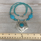 1pc,Turkmen Necklace Pendant Statement Tribal Turquoise Inlay Beaded,20-21",BN16