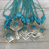1pc,Turkmen Necklace Pendant Statement Tribal Turquoise Inlay Beaded,20-21",BN16