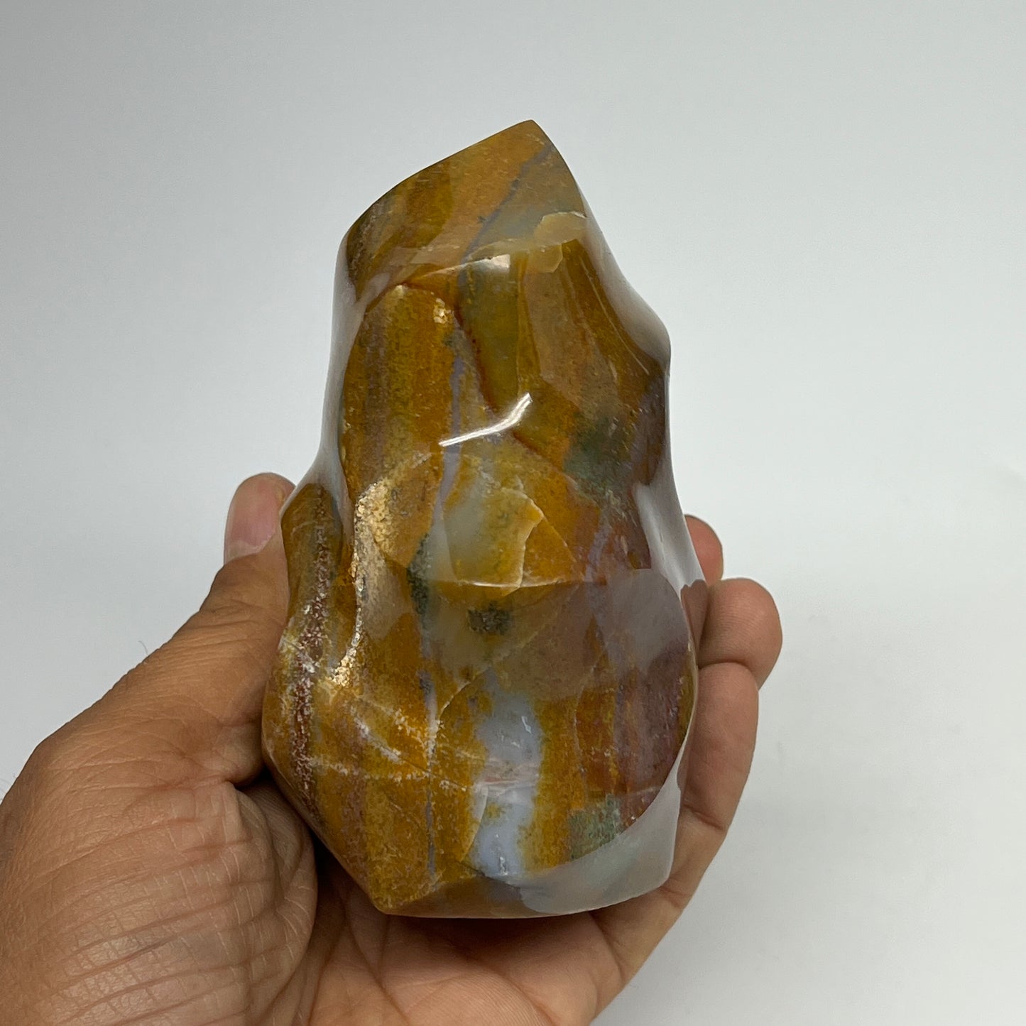 555g, 4"x2.9"x2.3", Natural Ocean Jasper Flame Gemstones Reiki Tool, B19604