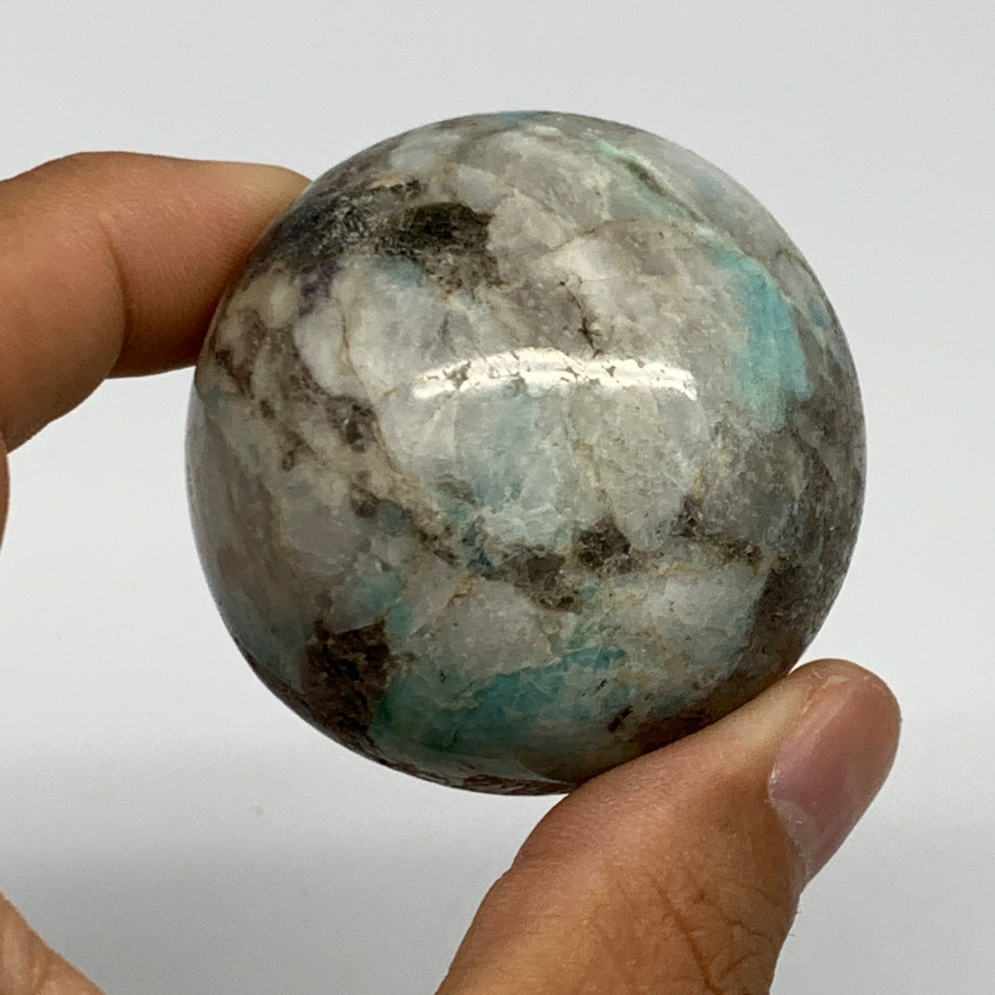 155g, 1.9" Amazonite Smoky Quartz Sphere Ball Gemstone from Madagascar,B15853