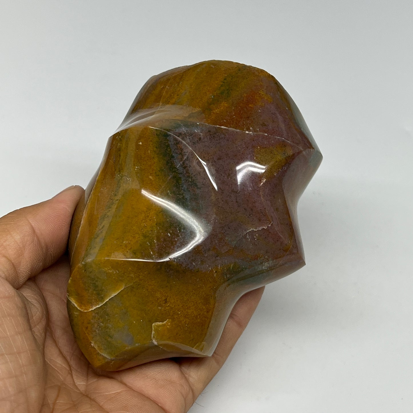 555g, 4"x2.9"x2.3", Natural Ocean Jasper Flame Gemstones Reiki Tool, B19604