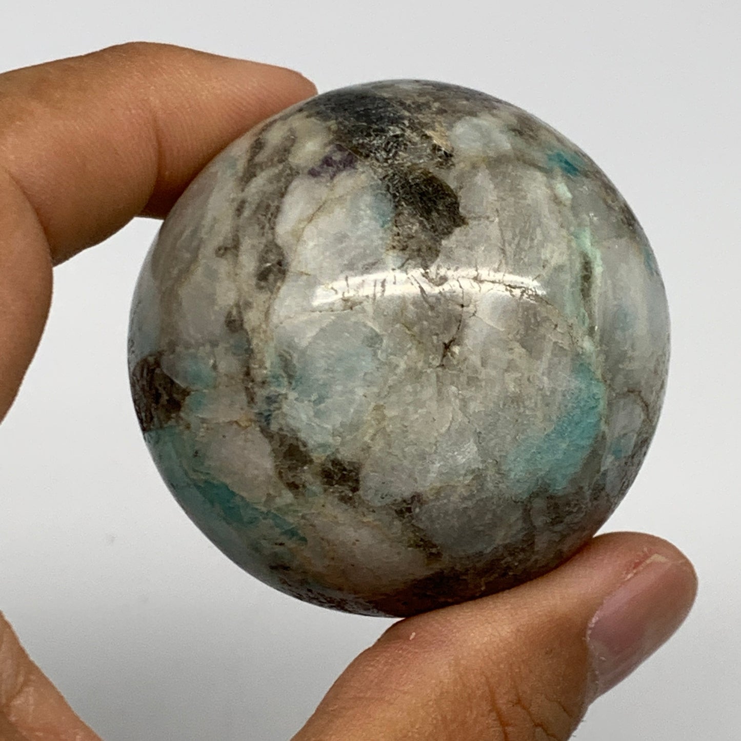 155g, 1.9" Amazonite Smoky Quartz Sphere Ball Gemstone from Madagascar,B15853