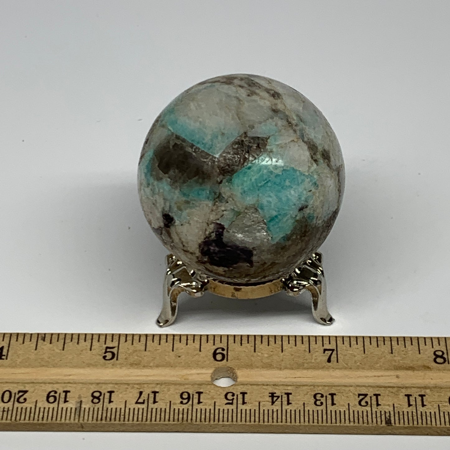 155g, 1.9" Amazonite Smoky Quartz Sphere Ball Gemstone from Madagascar,B15853