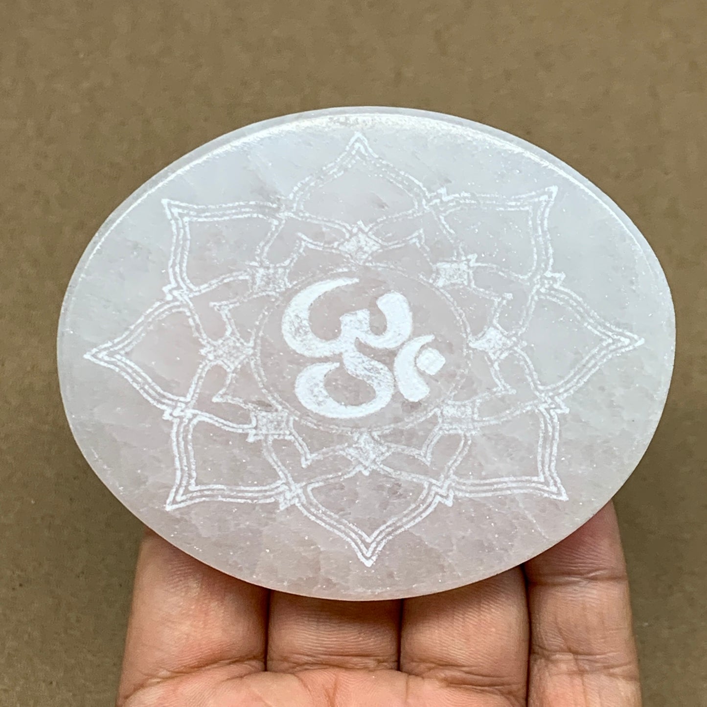 1pc, 3.4" x 2.7" Natural Selenite Crystals Carved Oval gypsum from Morocco