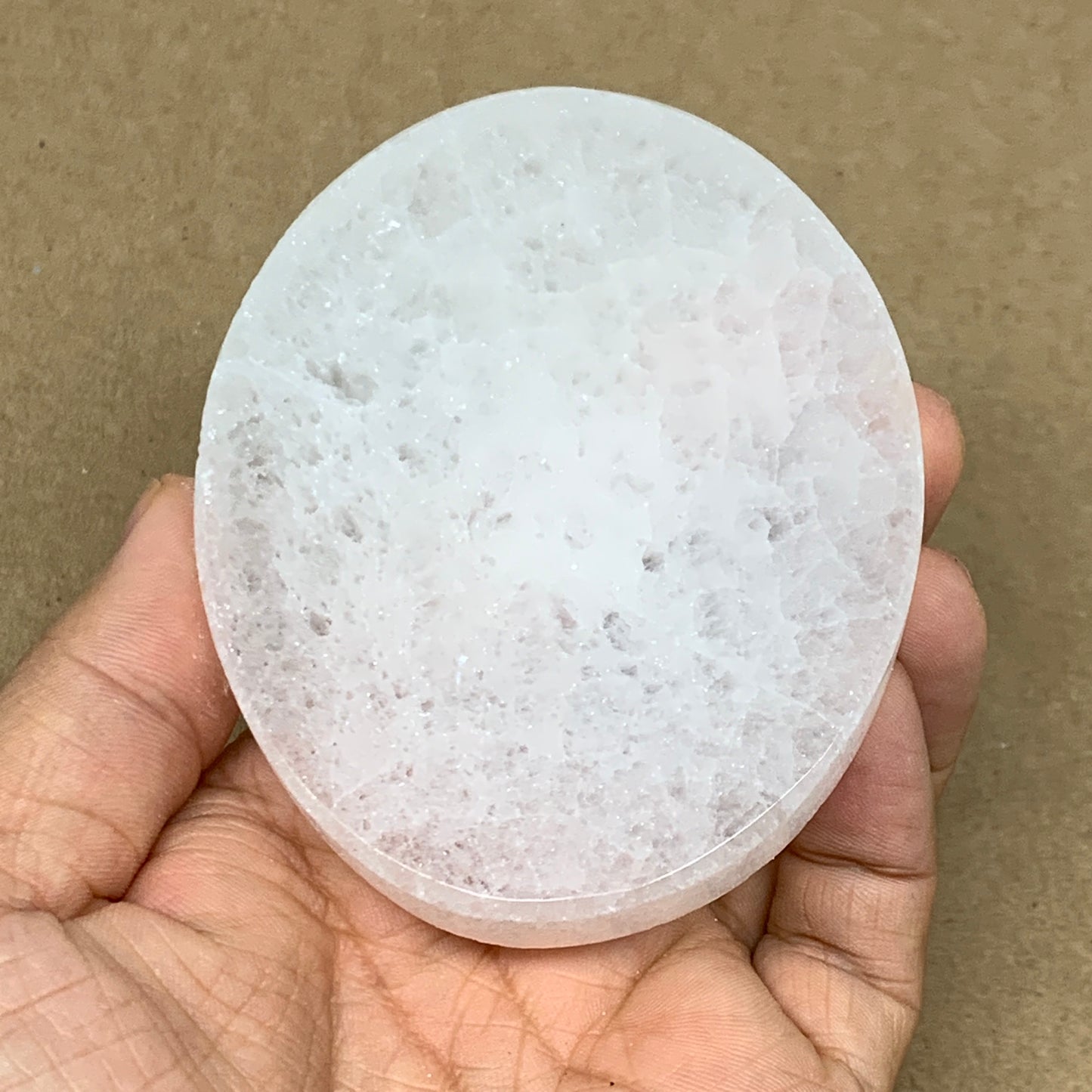 1pc, 3.4" x 2.7" Natural Selenite Crystals Carved Oval gypsum from Morocco
