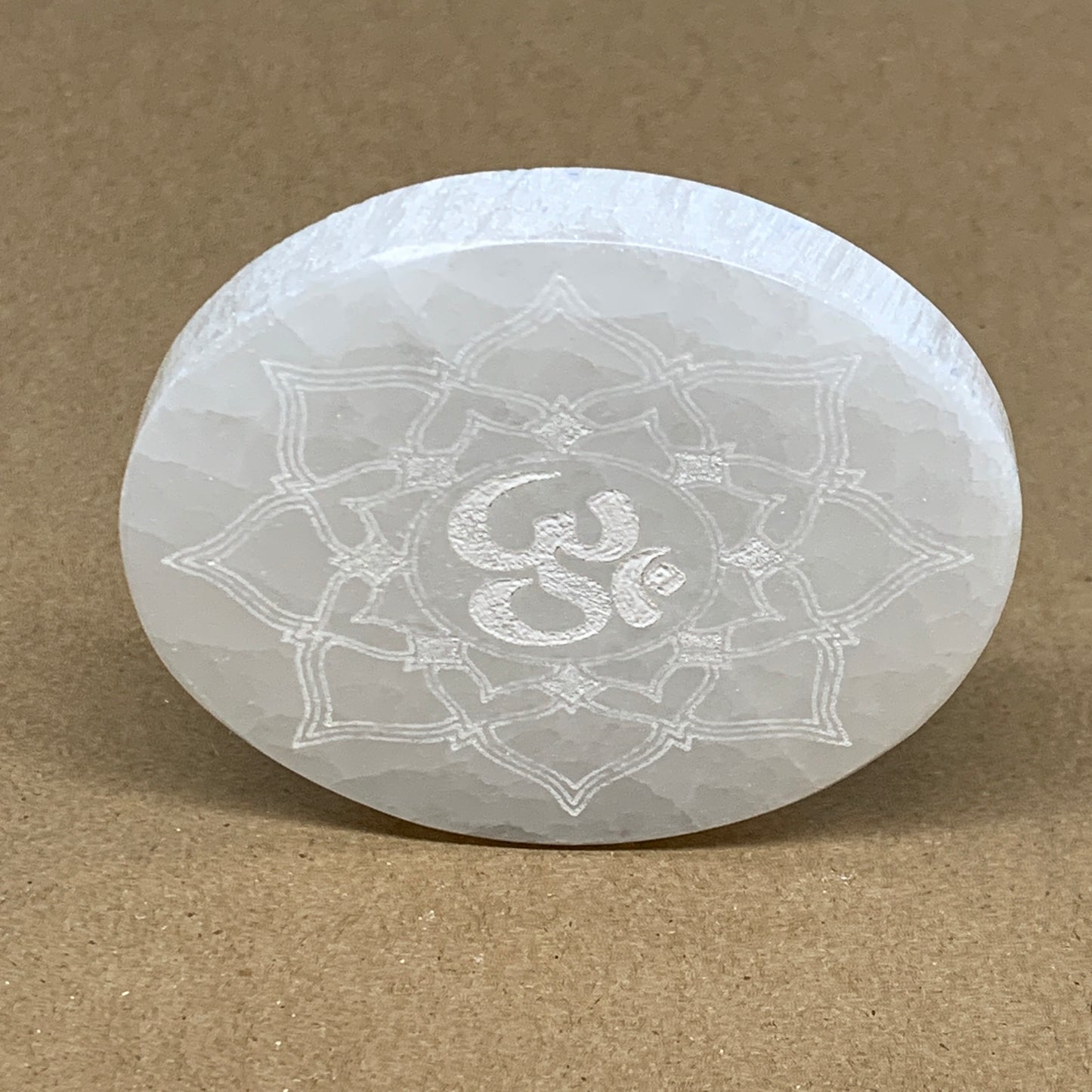 1pc, 3.4" x 2.7" Natural Selenite Crystals Carved Oval gypsum from Morocco