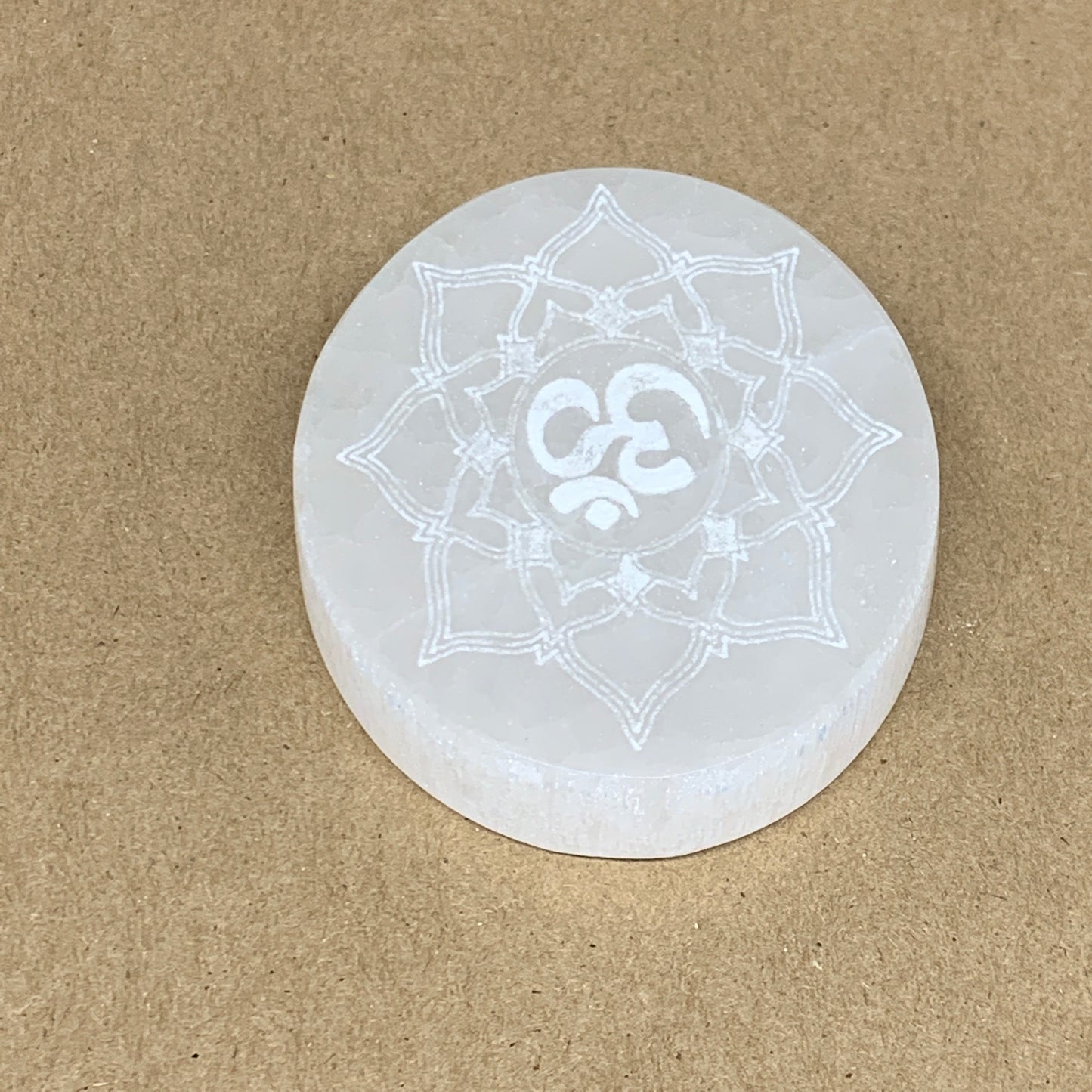 1pc, 3.4" x 2.7" Natural Selenite Crystals Carved Oval gypsum from Morocco