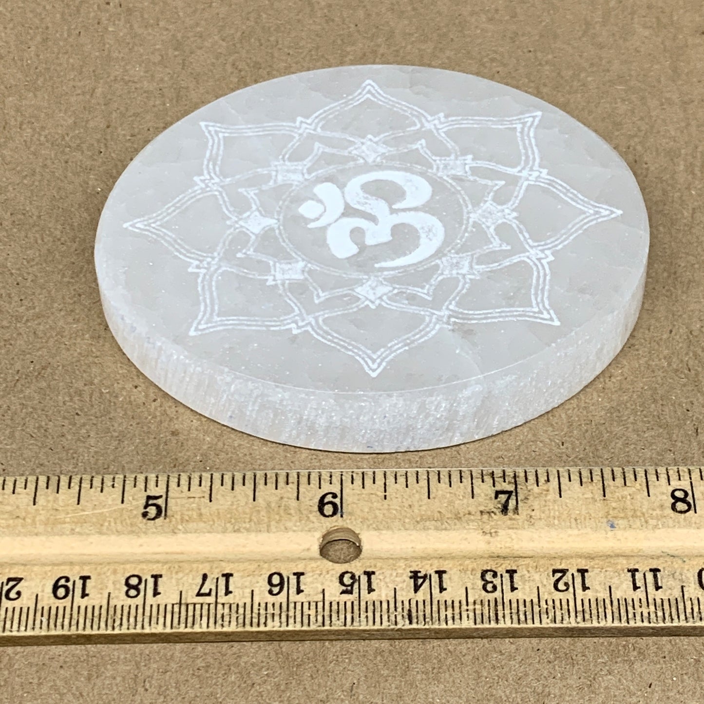 1pc, 3.4" x 2.7" Natural Selenite Crystals Carved Oval gypsum from Morocco