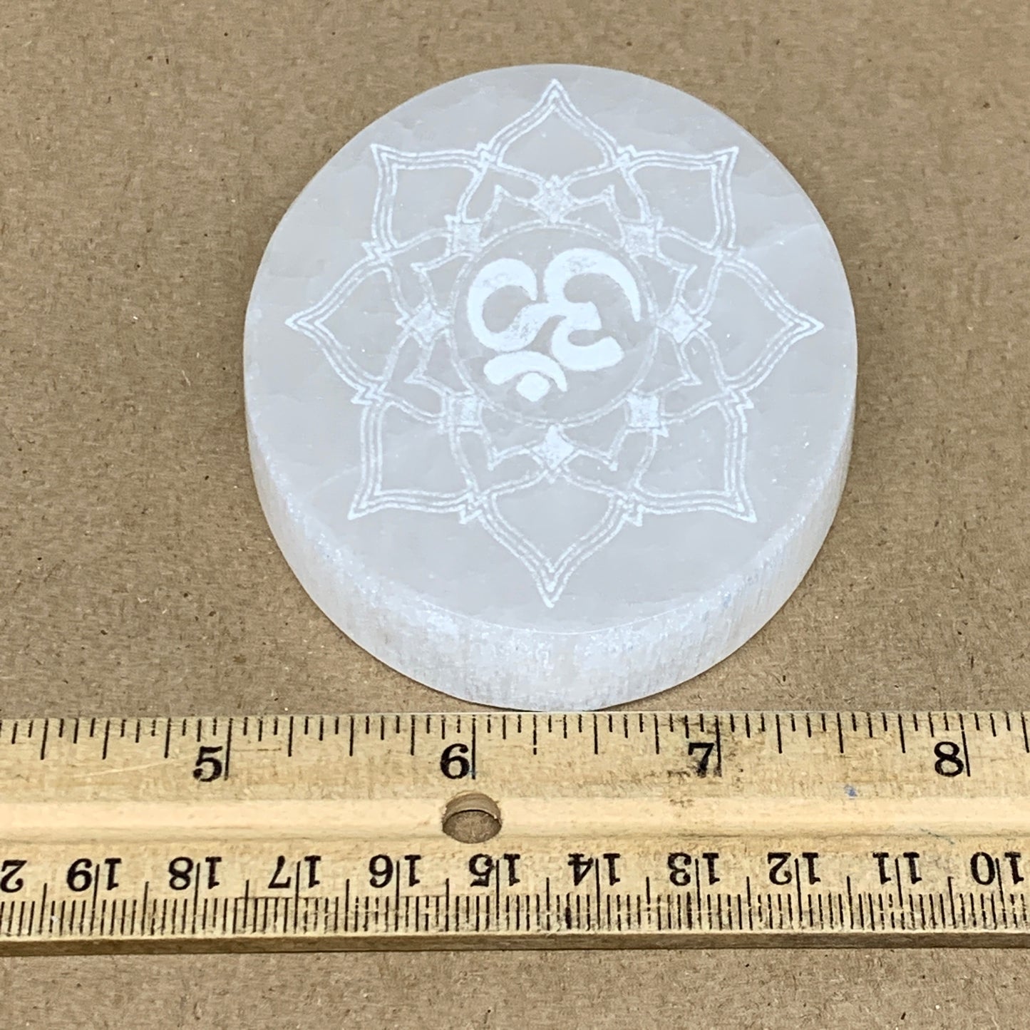 1pc, 3.4" x 2.7" Natural Selenite Crystals Carved Oval gypsum from Morocco