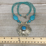 1pc,Turkmen Necklace Pendant Statement Tribal Turquoise Inlay Beaded,20-21",BN24
