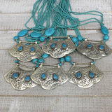 1pc,Turkmen Necklace Pendant Statement Tribal Turquoise Inlay Beaded,20-21",BN25