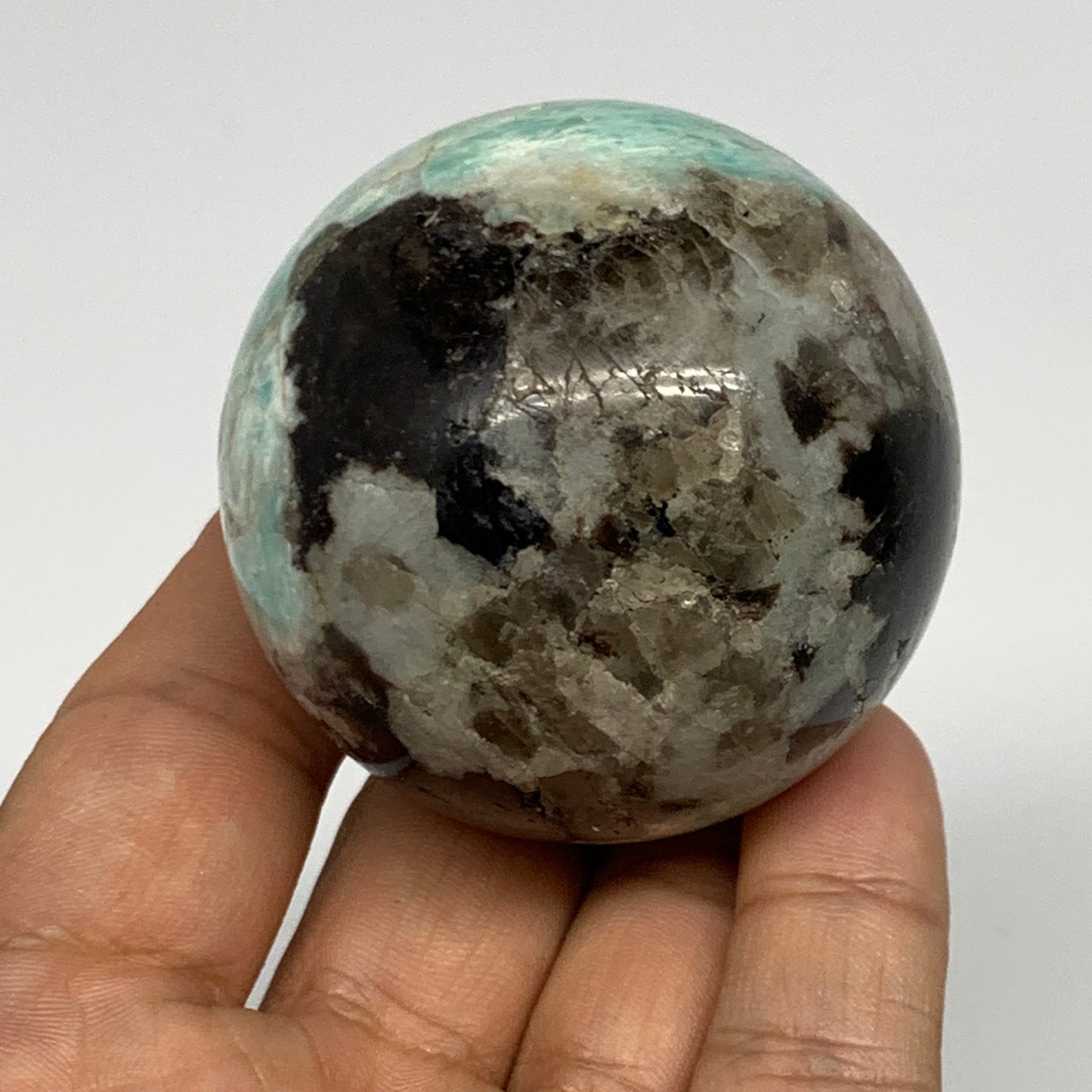 183.8g, 2" Amazonite Smoky Quartz Sphere Ball Gemstone from Madagascar,B15856