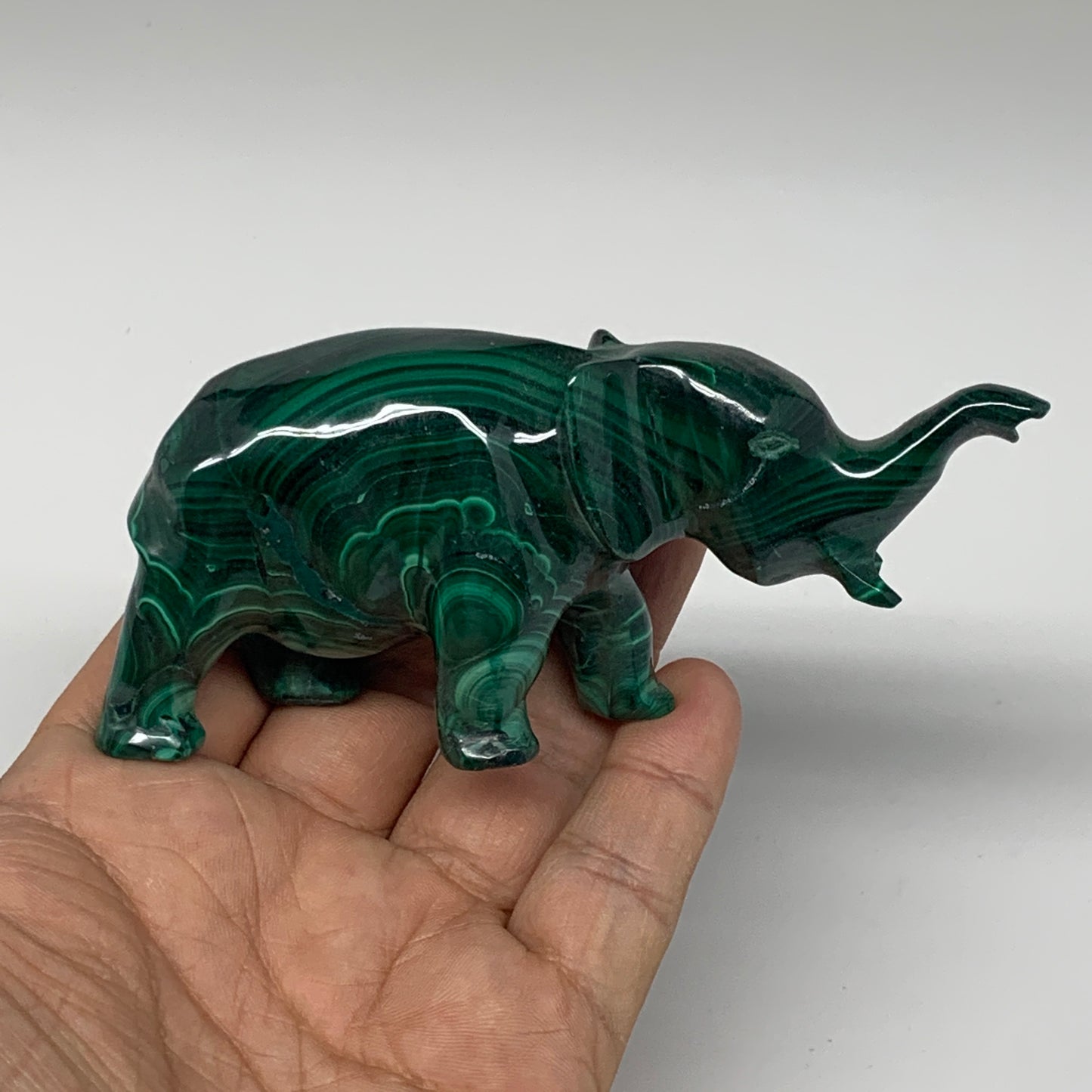 186.9g, 4.4"x1"x1.8" Natural Solid Malachite Elephant Figurine @Congo, B7267