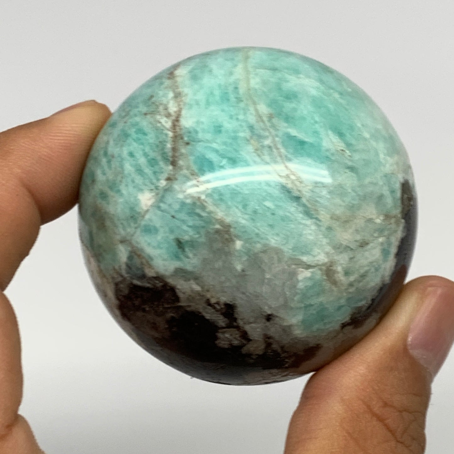 183.8g, 2" Amazonite Smoky Quartz Sphere Ball Gemstone from Madagascar,B15856