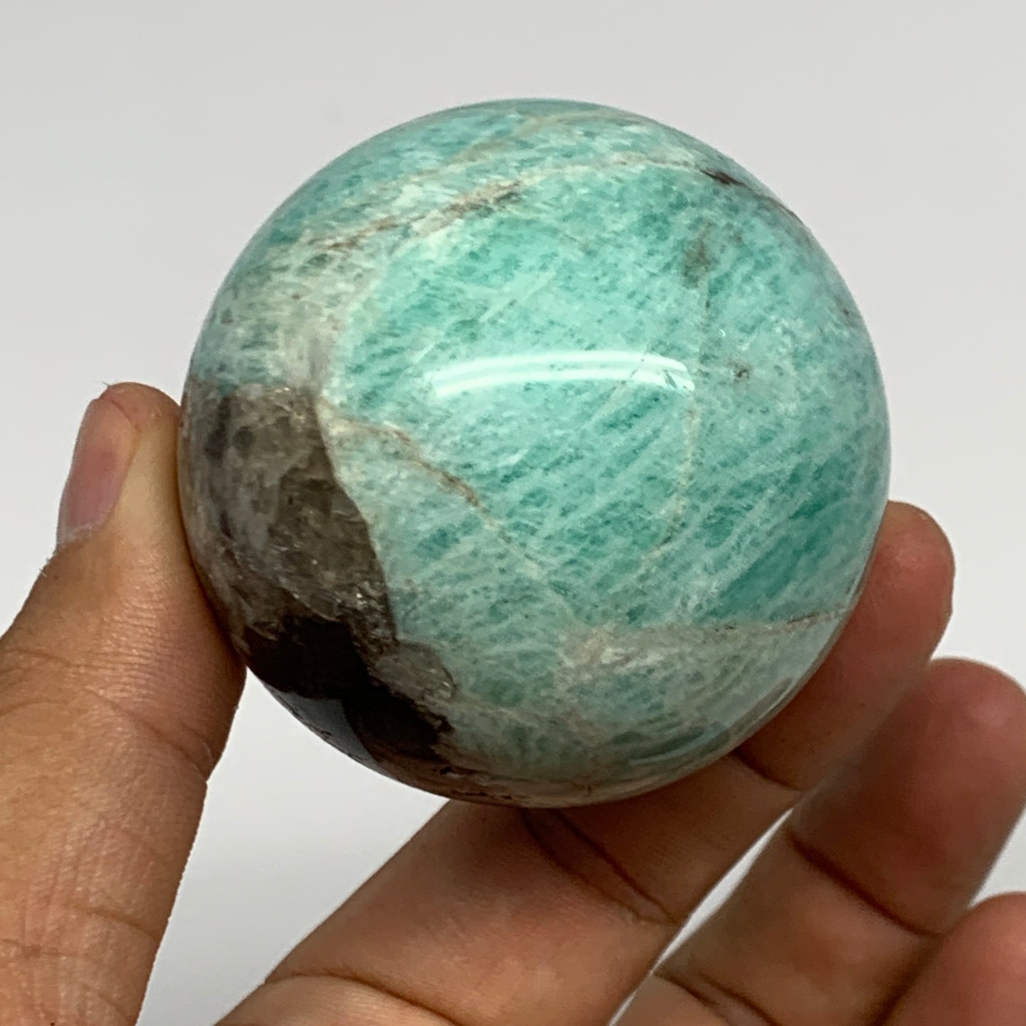 183.8g, 2" Amazonite Smoky Quartz Sphere Ball Gemstone from Madagascar,B15856